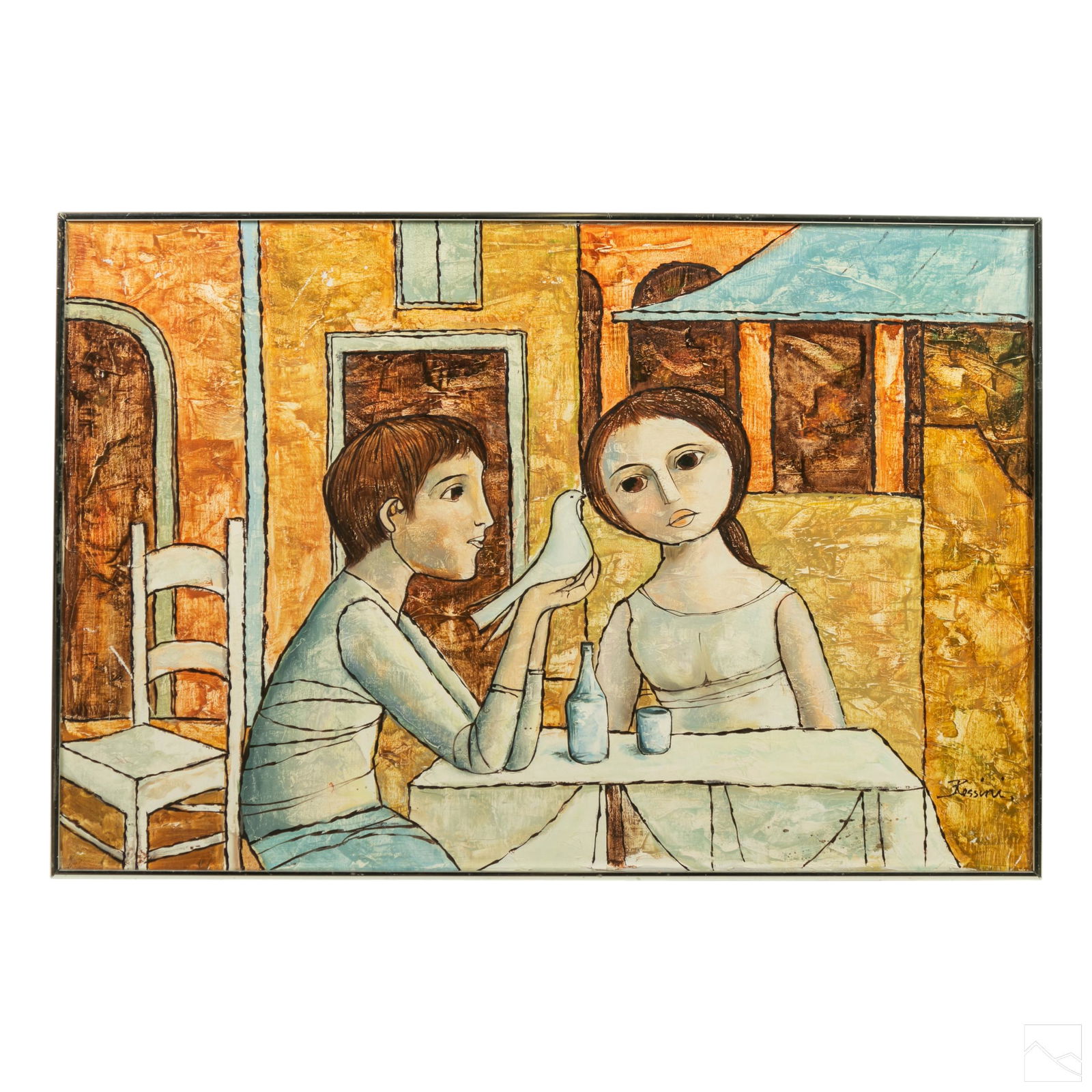 Rossini 20C. Mid Century Big Eye Portrait Painting (1 of 4)