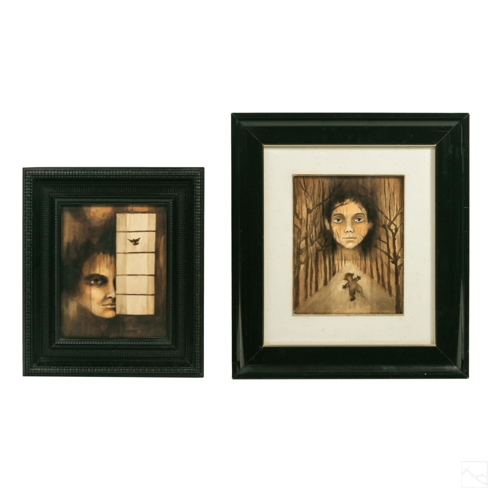 Macabre Art Signed Portrait Watercolor Paintings (1 of 8)