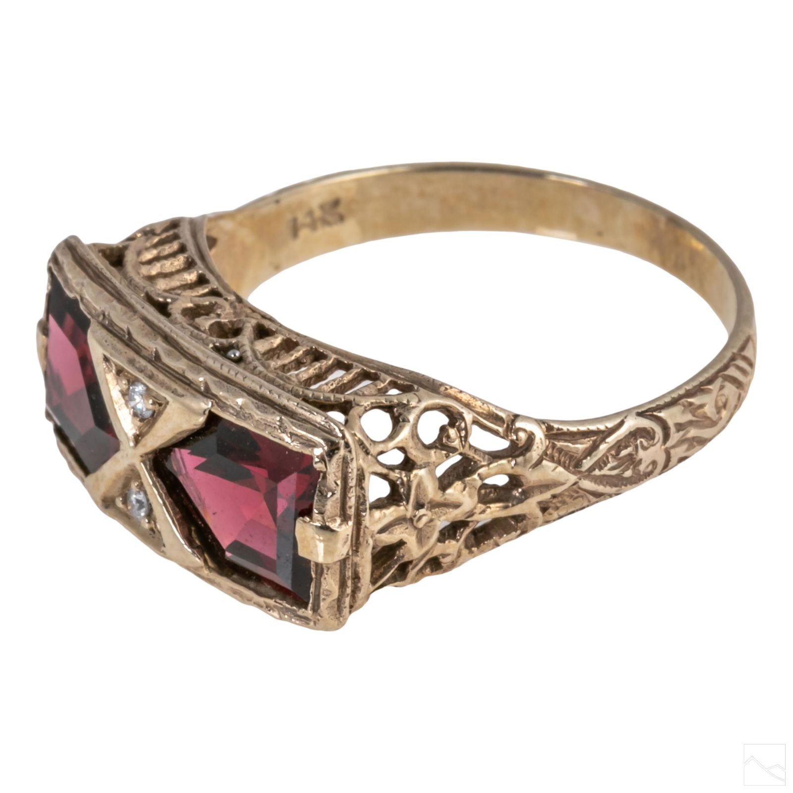 14K White Gold Art Deco Diamond & Garnet Ring Sz 7 (1 of 6)