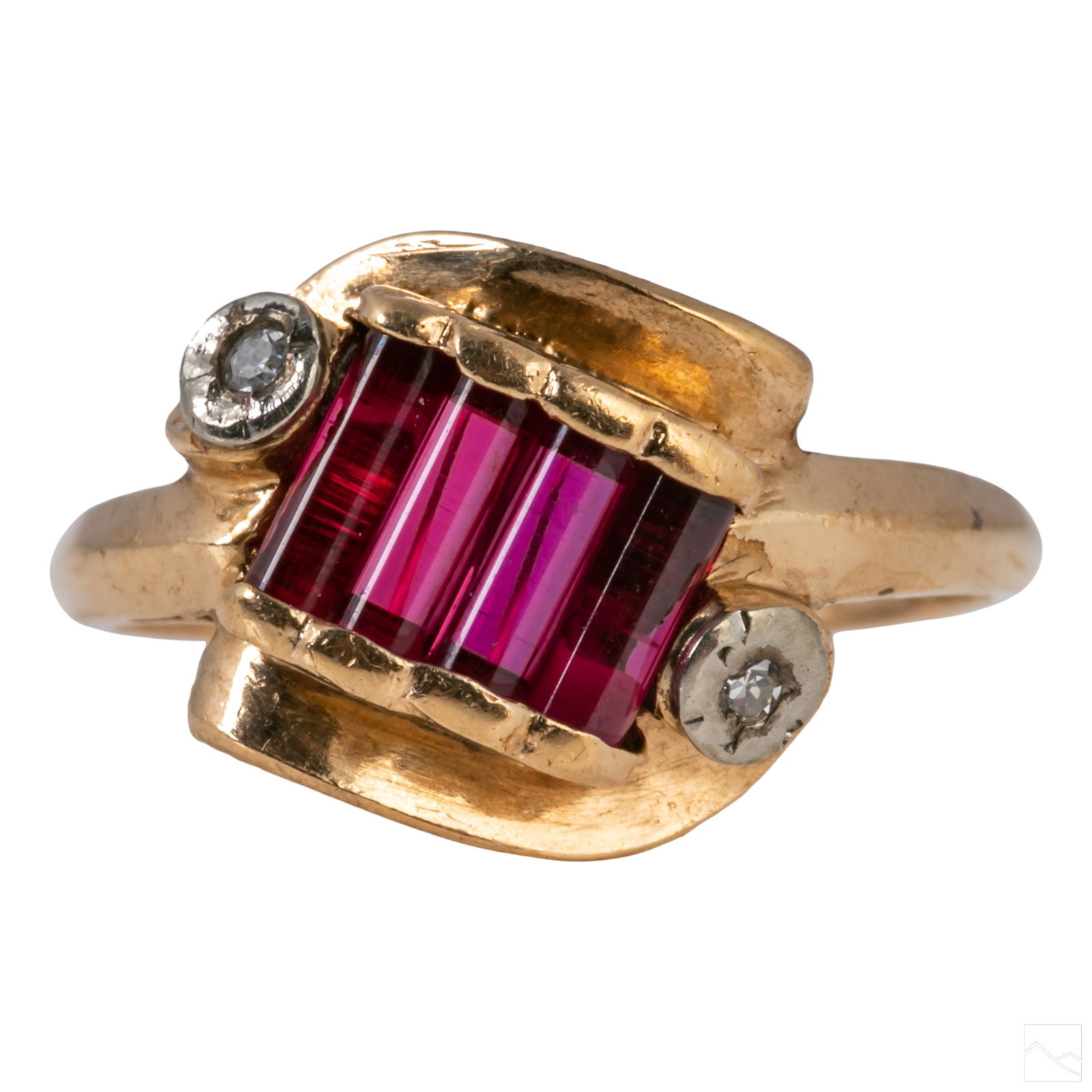 14K Gold Ladies Retro Diamond & Ruby Cabochon Ring (1 of 6)