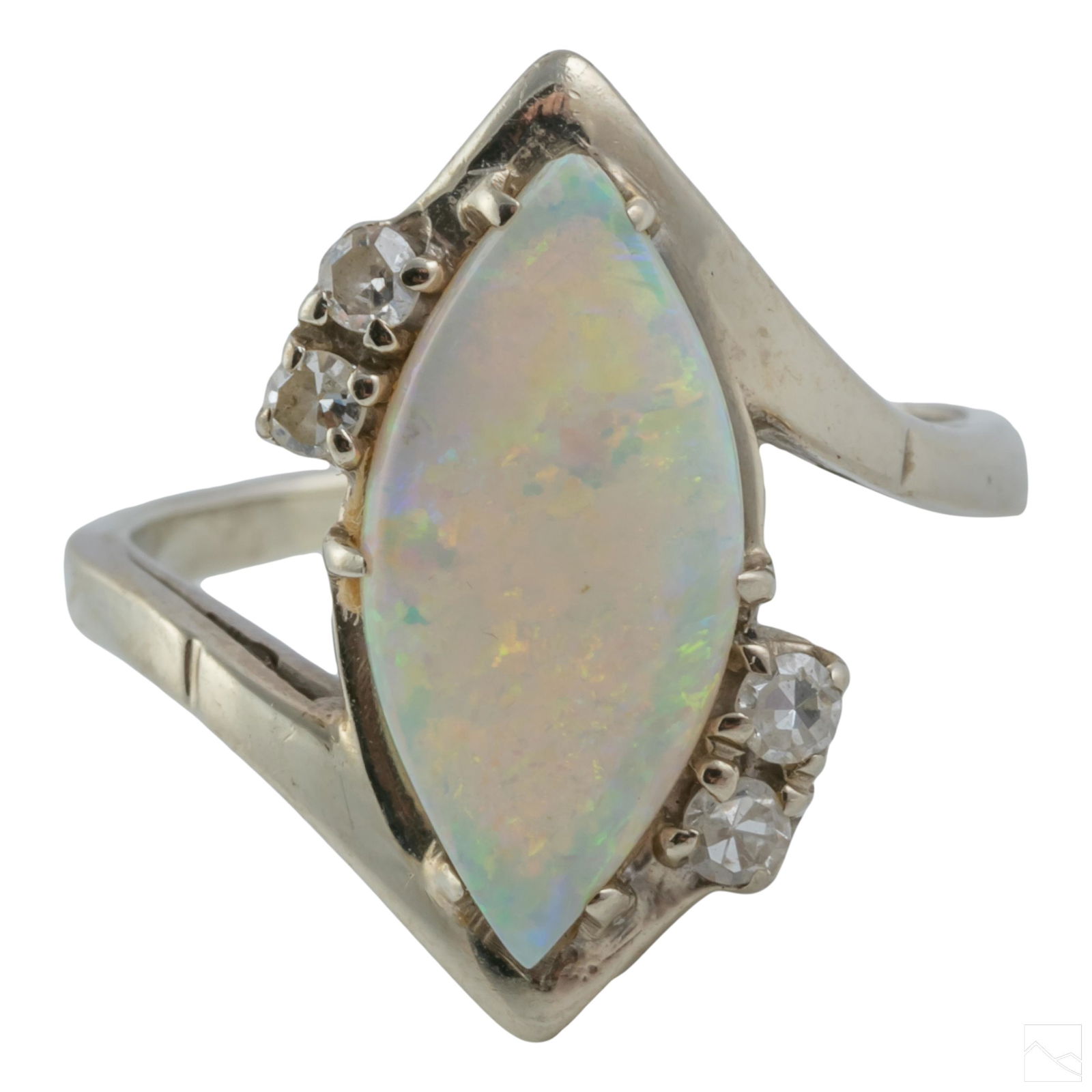 14K White Gold Retro Diamond and Natural Opal Ring (1 of 6)