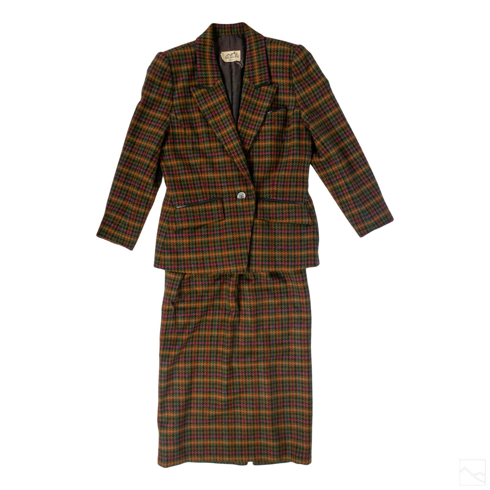 Hermes Ladies Houndstooth Tweed Jacket Skirt Suit (1 of 7)