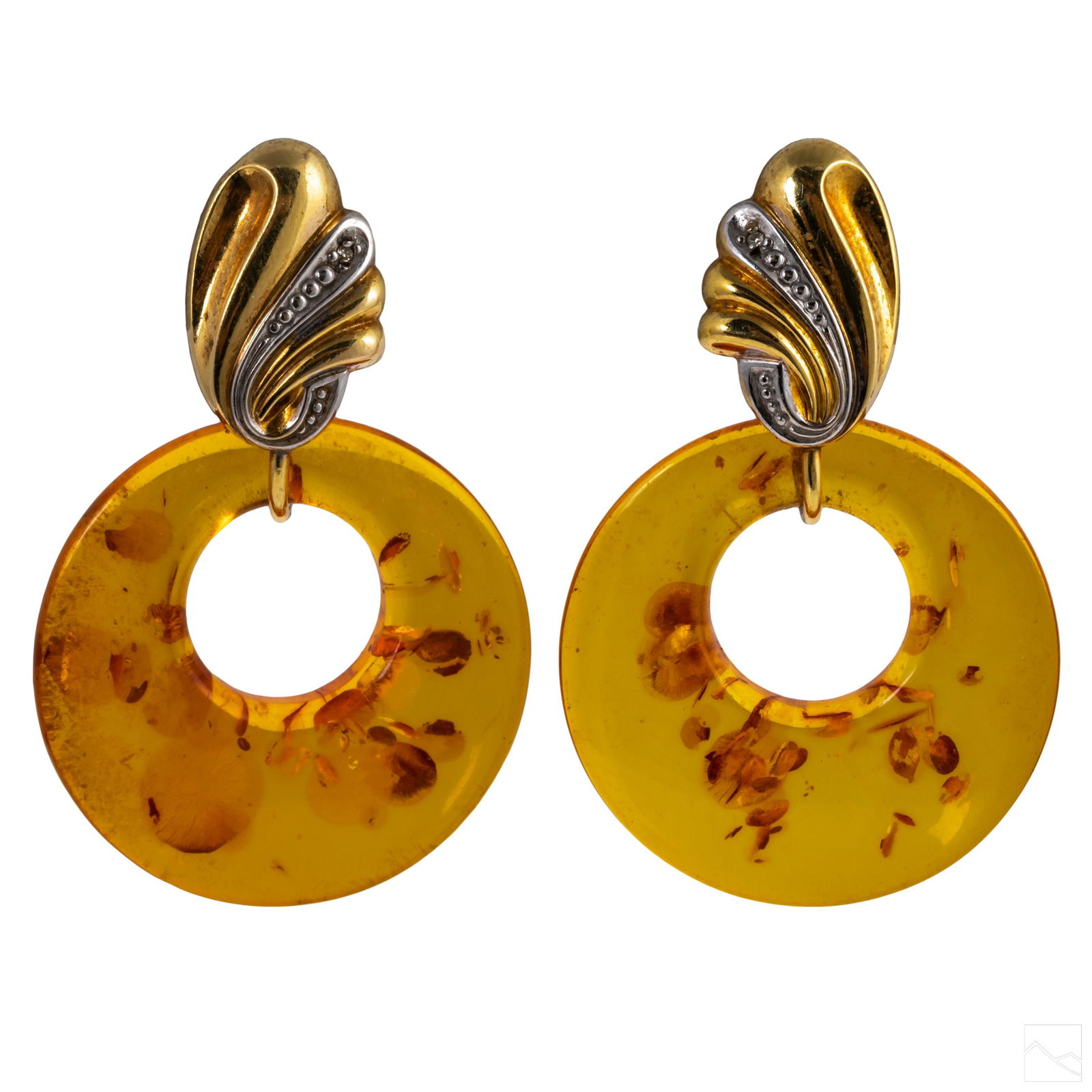 14K Gold Diamond and Amber Two Tone Post Earrings (1 of 6)