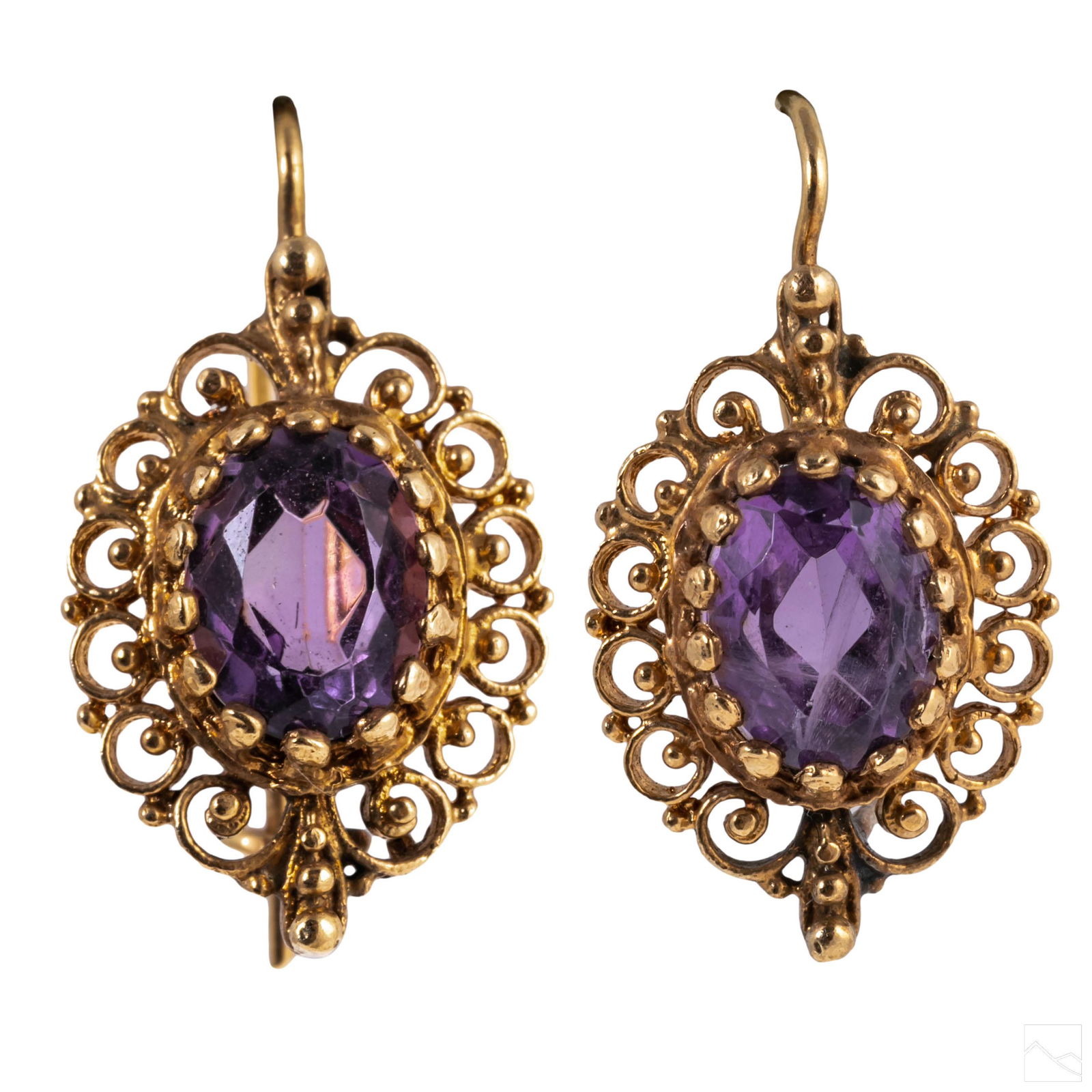 14K Gold French Antique 2.5 CTTW Amethyst Earrings (1 of 6)
