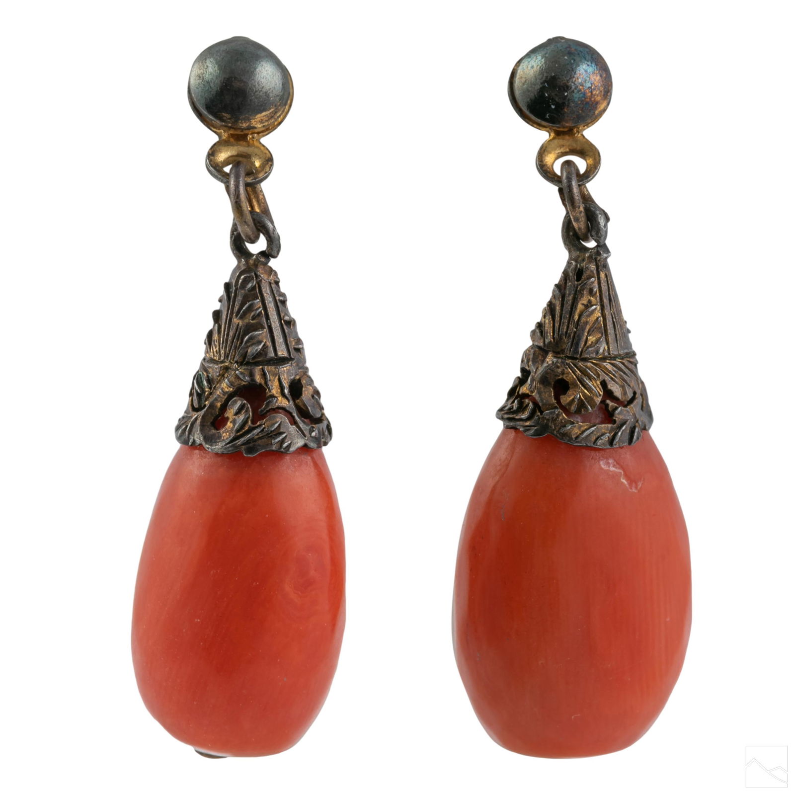 Italian Silver and Natural Red Coral Drop Earrings (1 of 6)