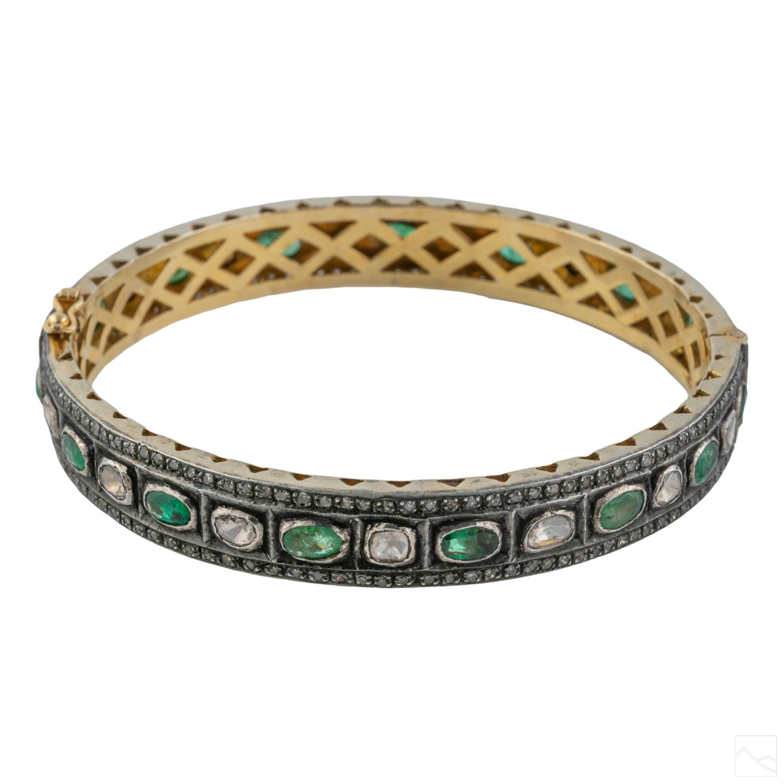 Gold on Silver Emerald and Diamond Bangle Bracelet (1 of 4)