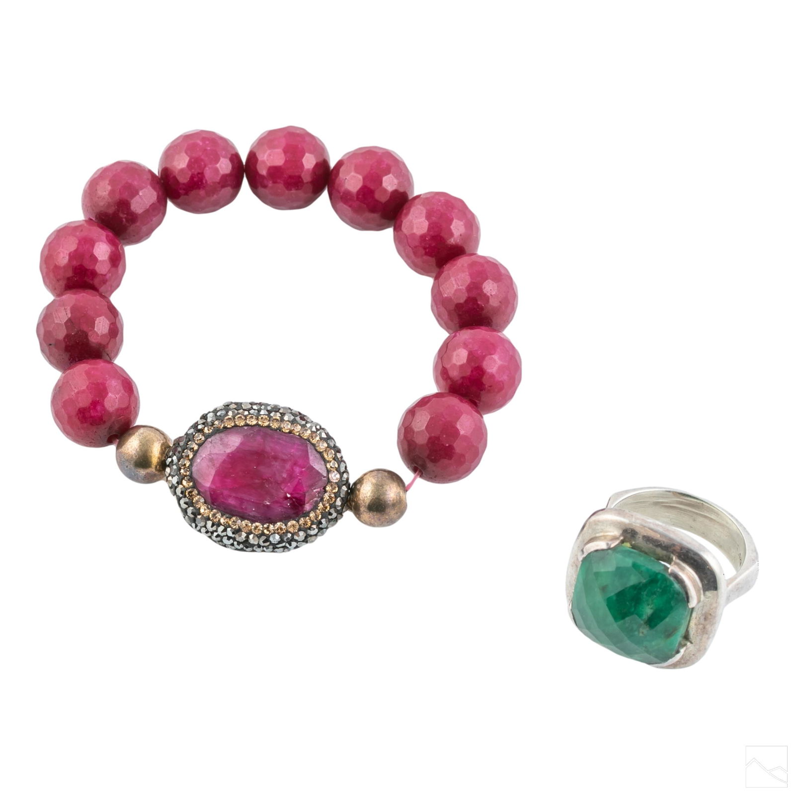 Sterling Silver and Cabochon Stone Bracelet & Ring (1 of 6)