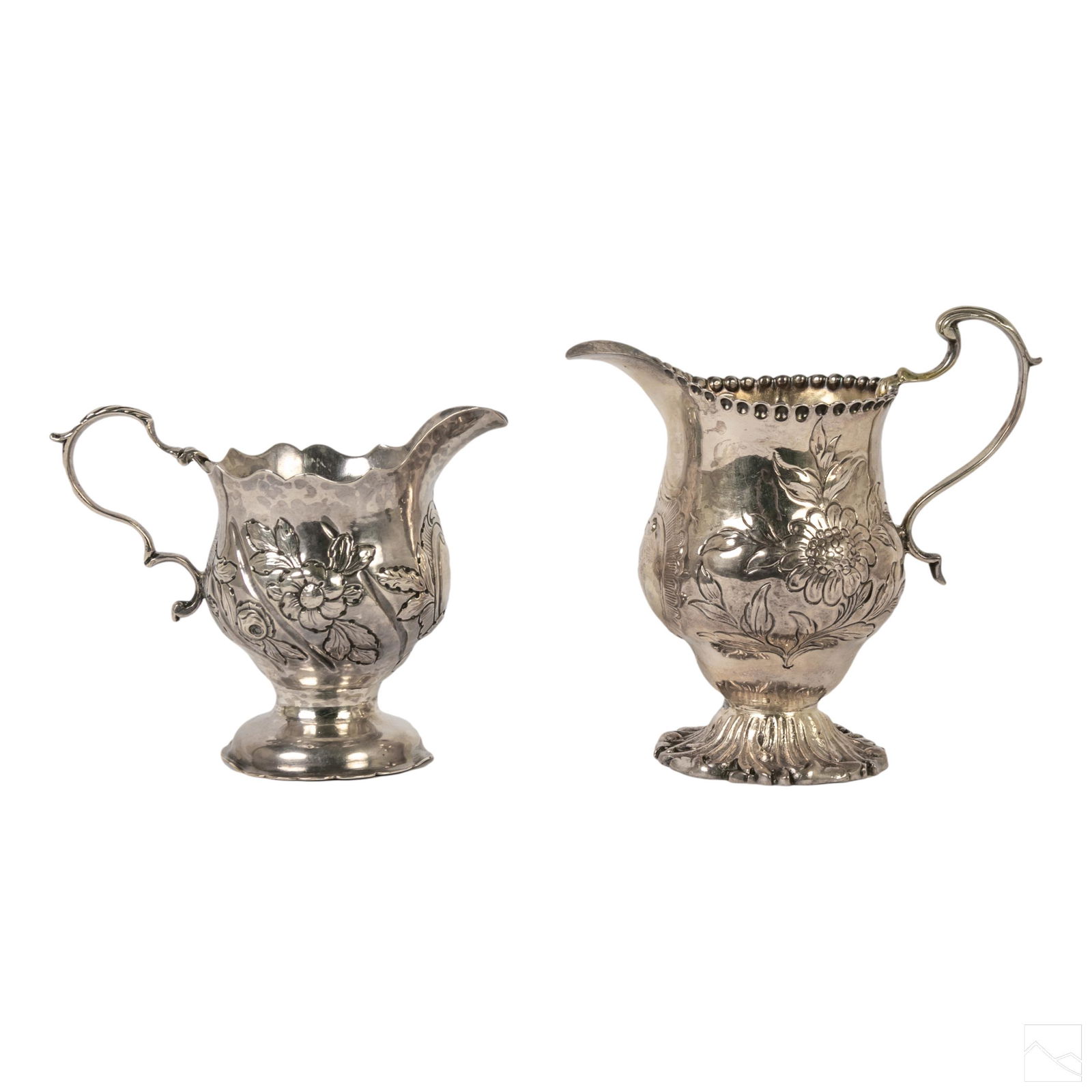 English 18thC. Sterling Silver Repousse Cream Jugs (1 of 5)