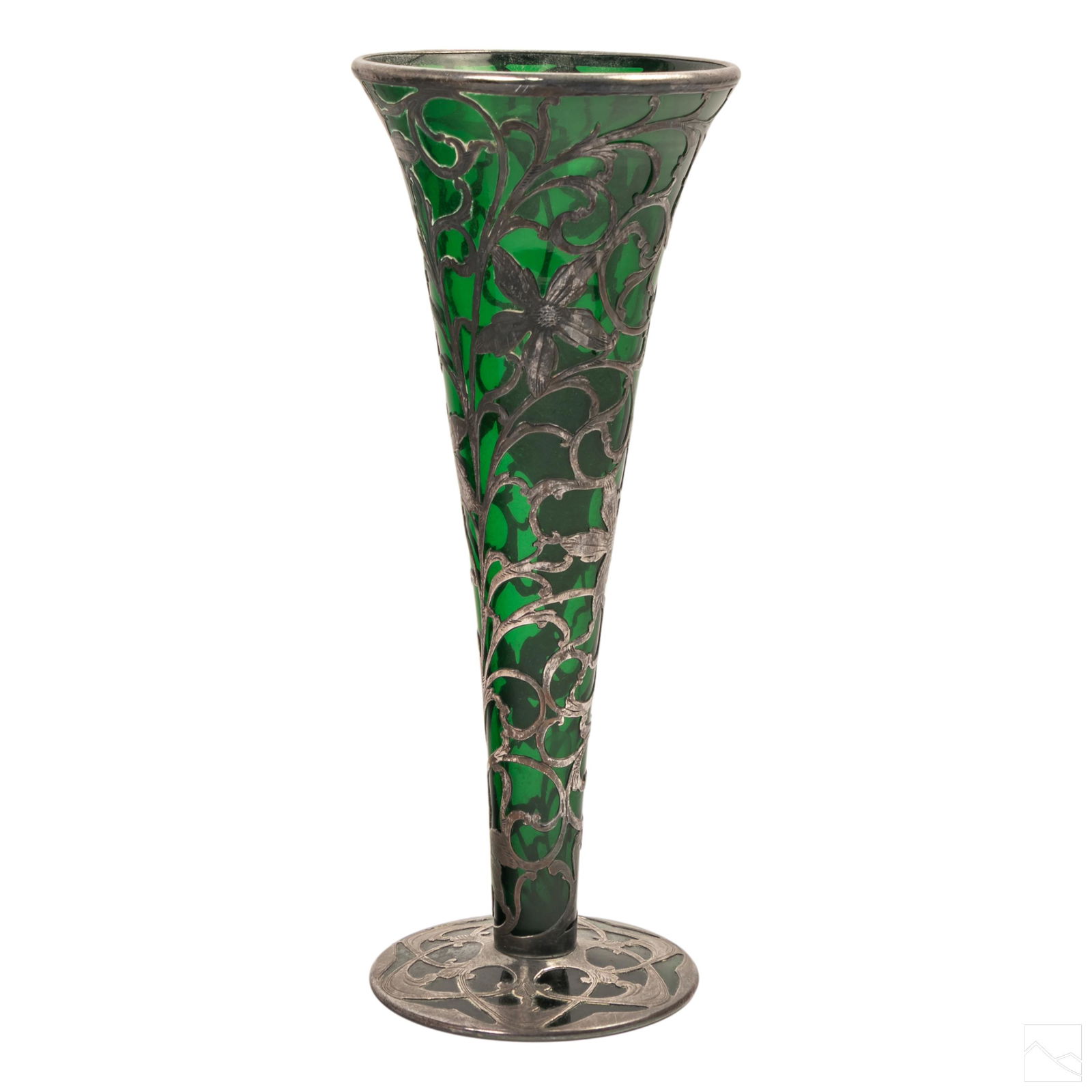 Art Nouveau Green Glass and Sterling Overlay Vase (1 of 4)