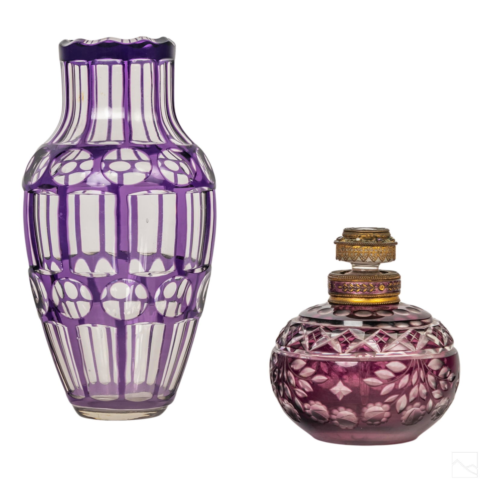 Czech Amethyst Cut to Clear Vase & Perfume Bottle (1 of 6)