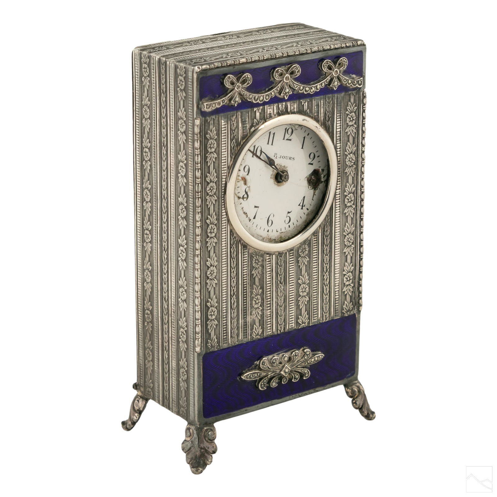 French Sterling Silver Enamel Floral Travel Clock (1 of 4)