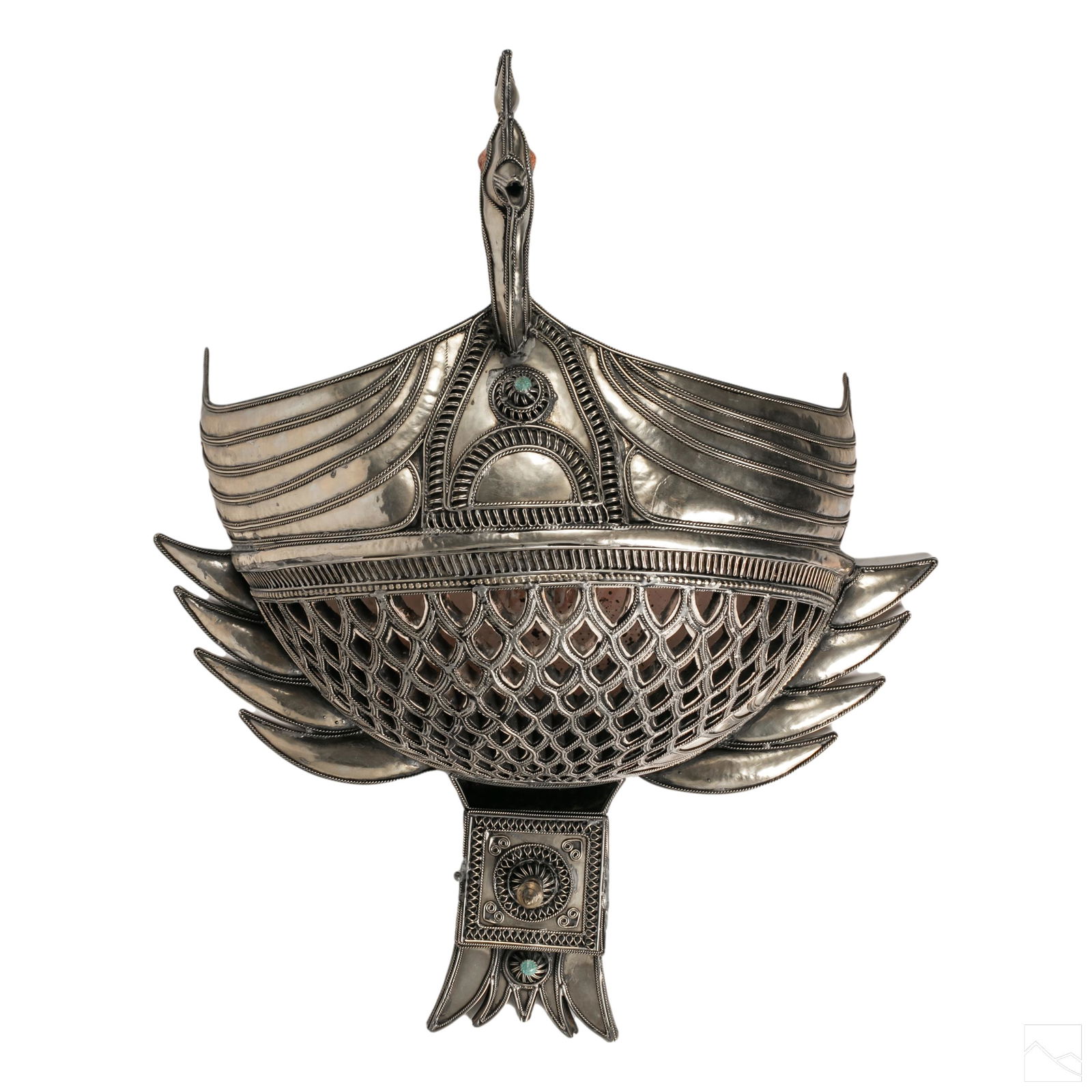 Moroccan Metal & Ceramic Bird Wall Pocket Planter (1 of 4)