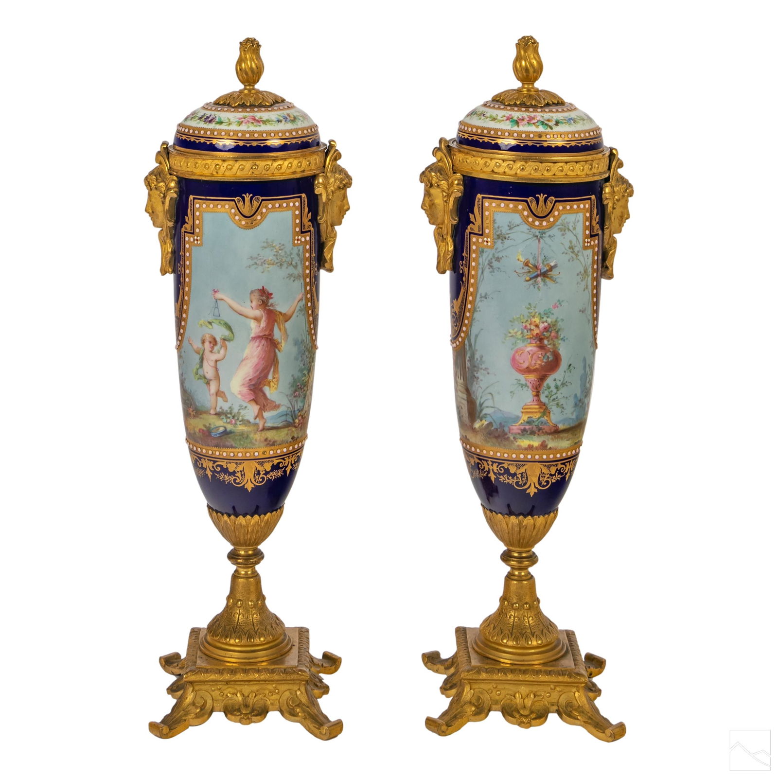 Pair Sevres  Gilt Bronze Mounted Jeweled Urns (1 of 6)