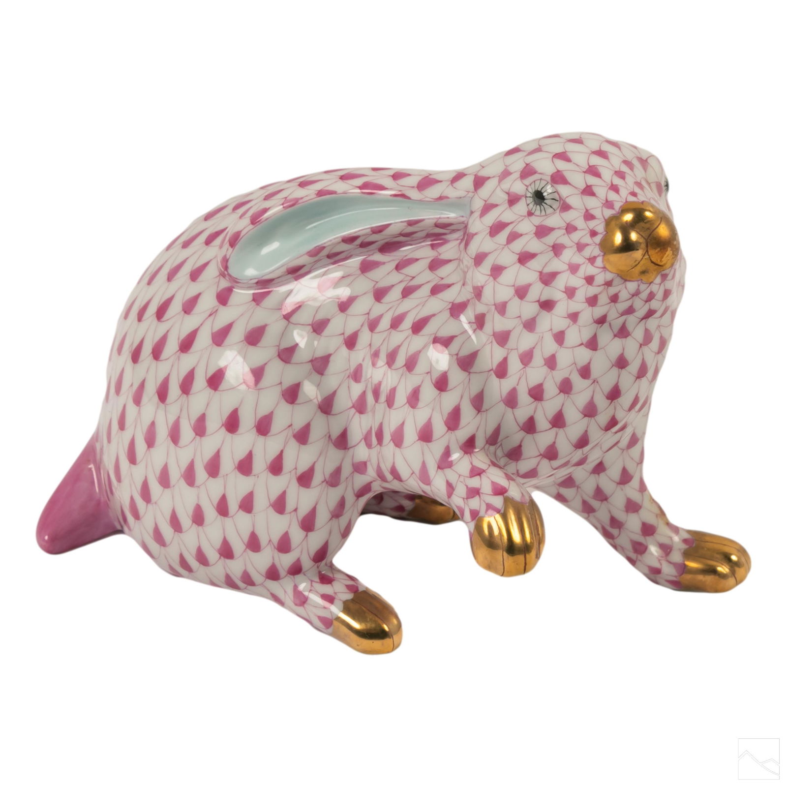 Herend Pink Fishnet Porcelain Gilt Rabbit Figurine (1 of 4)