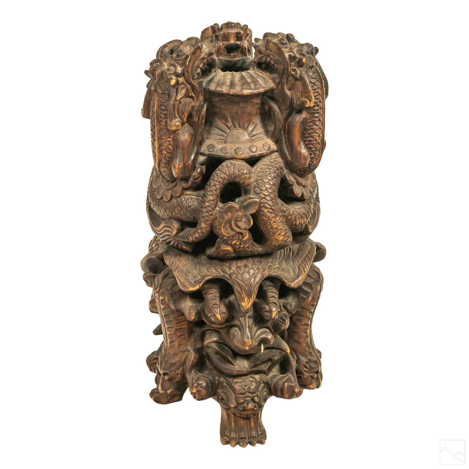 Chinese Carved Wood Dragon Pedestal Incense Burner (1 of 4)