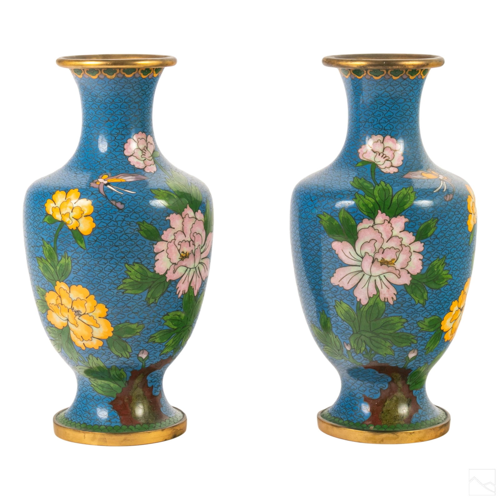 Chinese Cloisonne Pink & Yellow 12" Floral Vases (1 of 4)