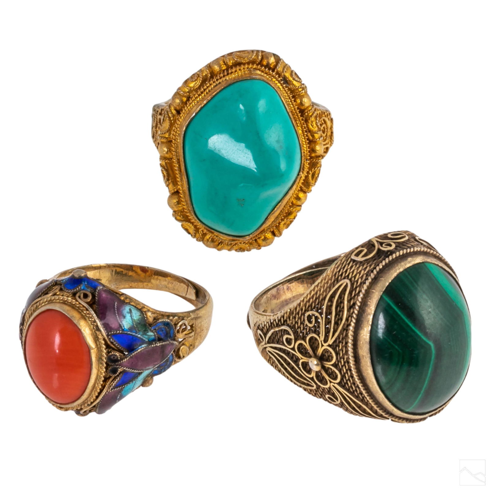 Chinese Silver Wire Filigree Gemstone Rings LOT (1 of 12)