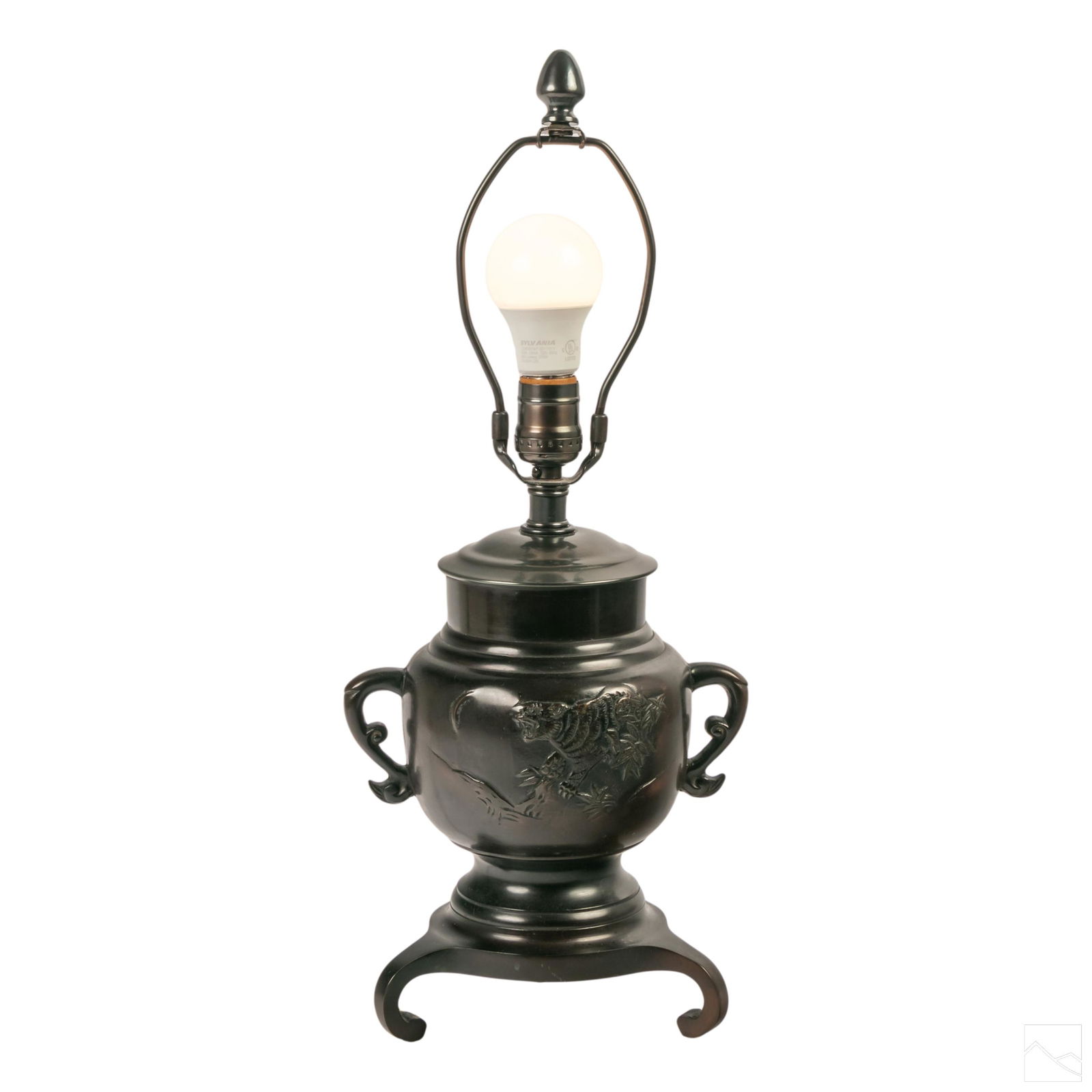 Japanese Bronze Tiger Dragon Urn Censer Table Lamp (1 of 7)
