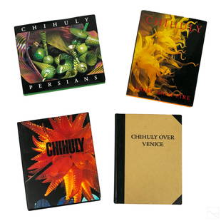 Dale Chihuly Art Glass (4) Coffee Table Art Books: Collection of four coffee table books about the work of American glass sculptor and entrepreneur Dale Chihuly (born 1941). Lot includes (1) 13" x 9" Chihuly Form From Fire, published 1994 by Museum