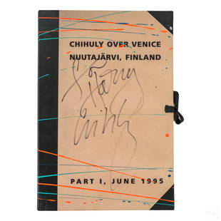 Chihuly Over Venice and Finland Part I Book SIGNED: Dale Chihuly over Venice, Finland: Part 1, published June 1995. Features 27 portraits of hand signed colorful images. Artist signed and dedicated. SHIPPINGHill Auction Gallery will offer in-house cont