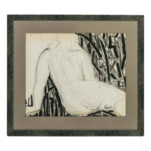 George Segal (1924-2000) Nude Portrait MM Painting: George Segal (American, 1924-2000). Original mixed media black and white nude portrait painting. Features rear view of a nude female. Housed in a wooden frame. Artist signature and dated 1961 lower