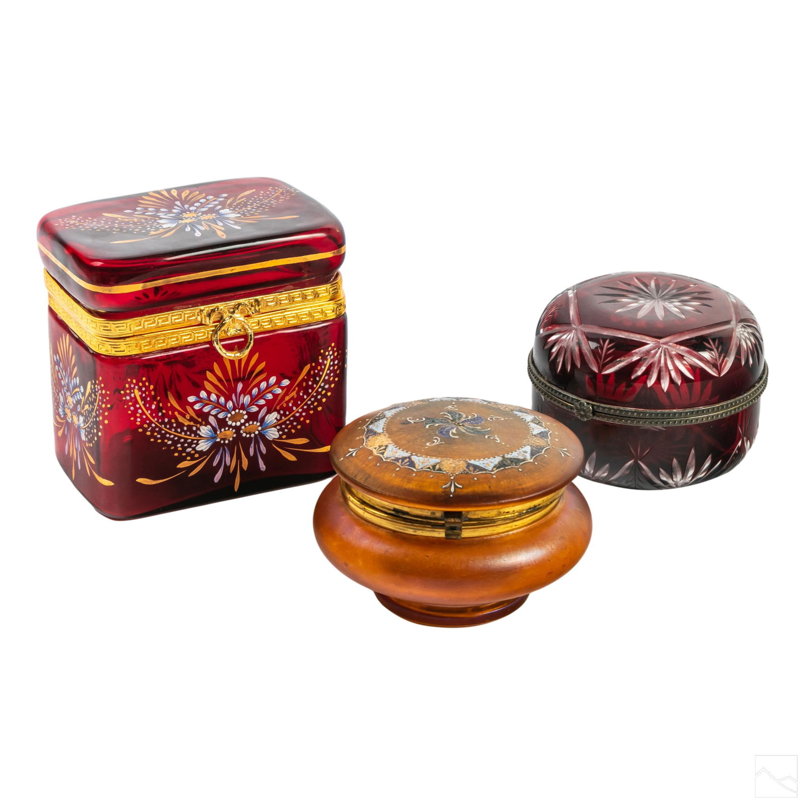 Victorian Style Art Glass Casket and Dresser Boxes (1 of 5)