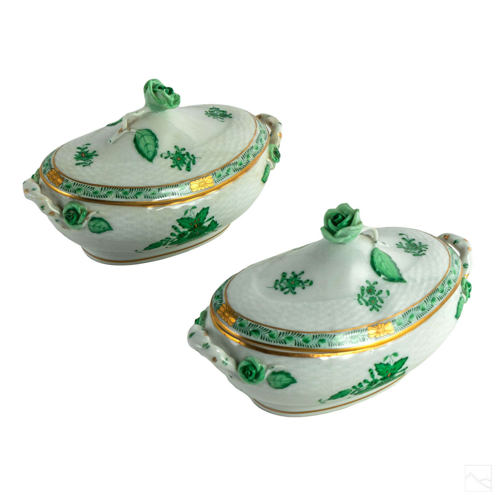 Herend Chinese Bouquet Porcelain Covered Dish PAIR (1 of 5)
