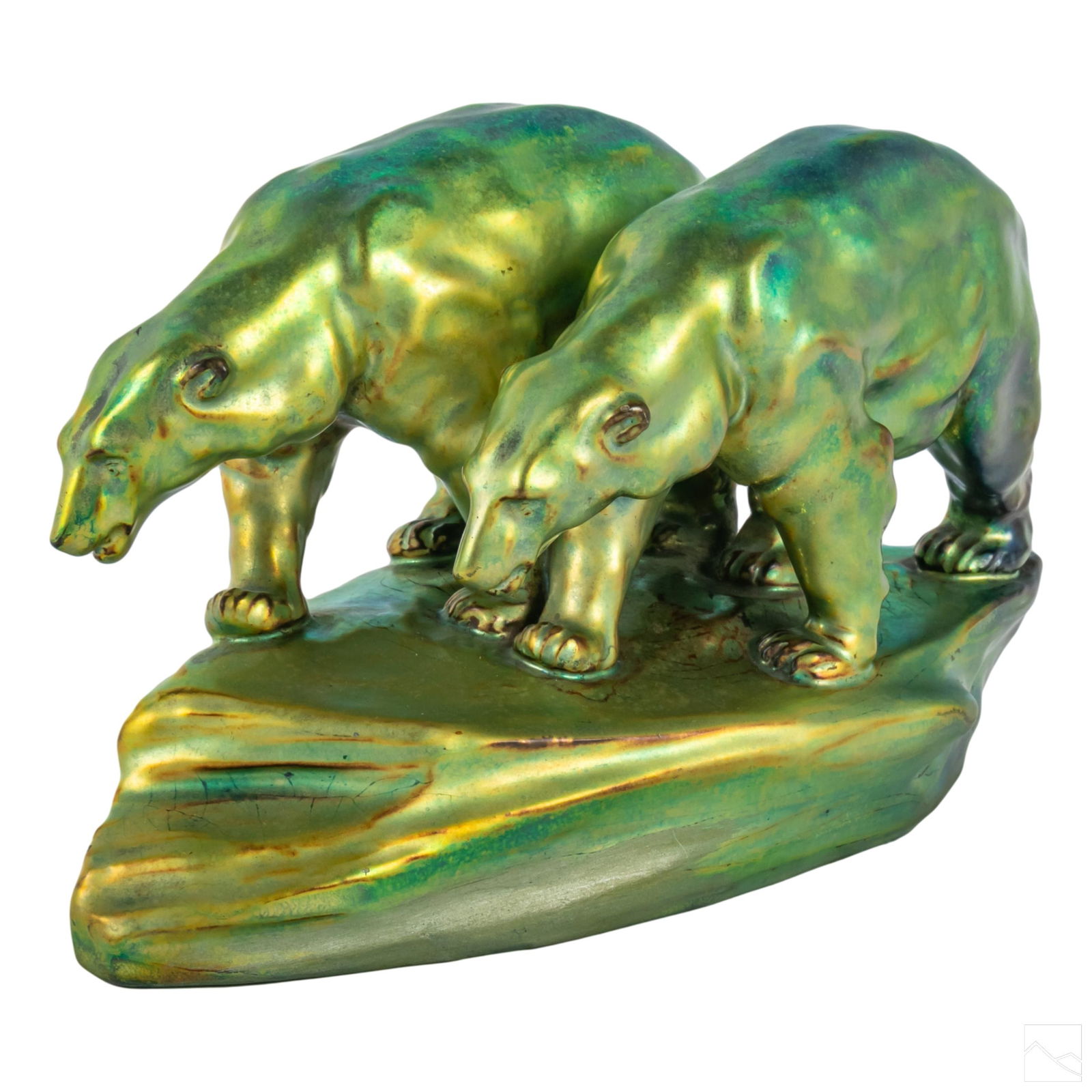 Zsolnay Hungary Green Eosin Porcelain Polar Bears (1 of 4)