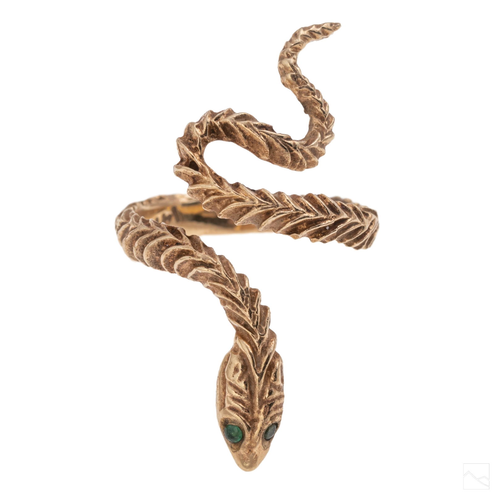 14K Gold Artisan Emerald Coiled Snake Ring 4.8g S6 (1 of 7)