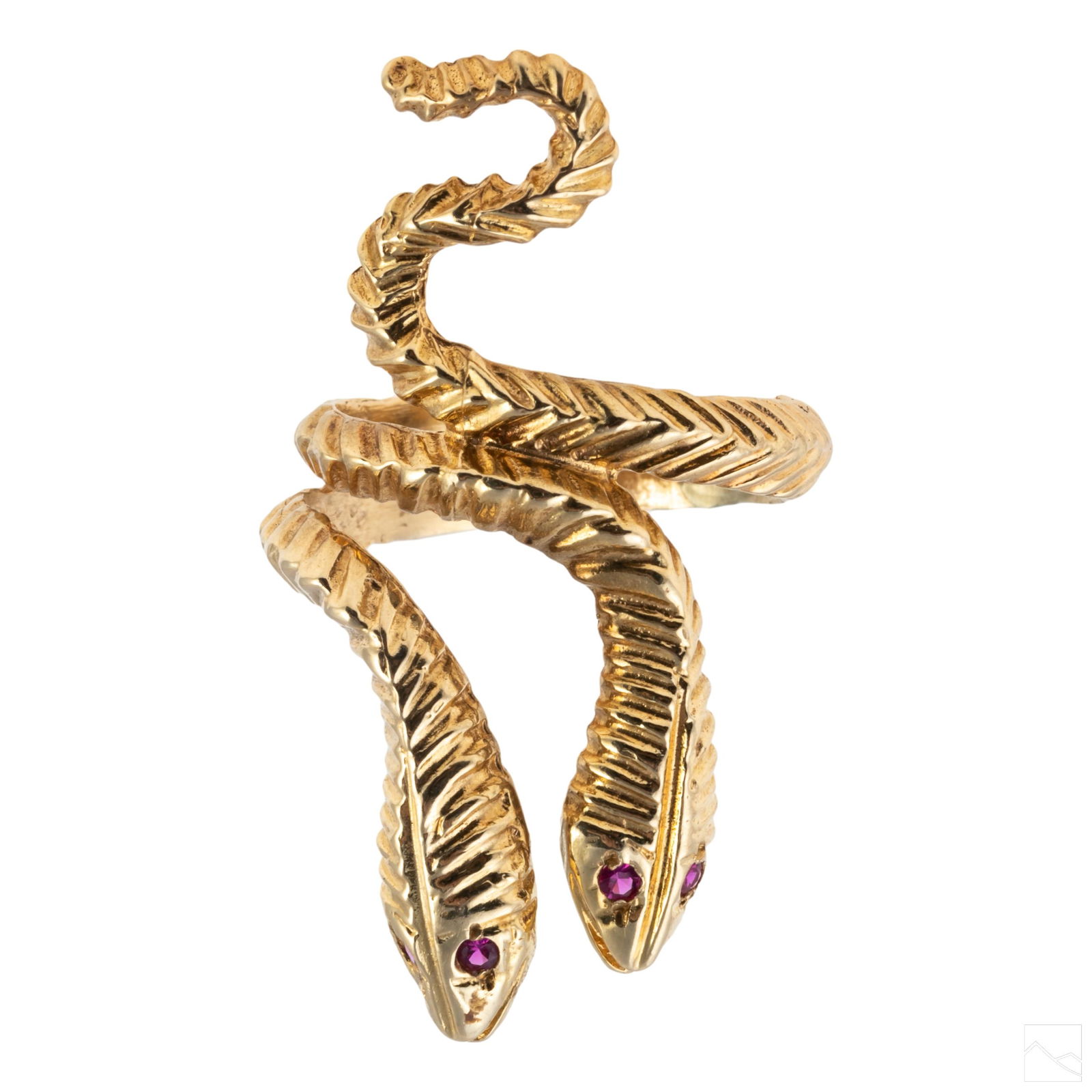 14K Gold Coiled Double Heads Ruby Serpent Ring 8g (1 of 5)