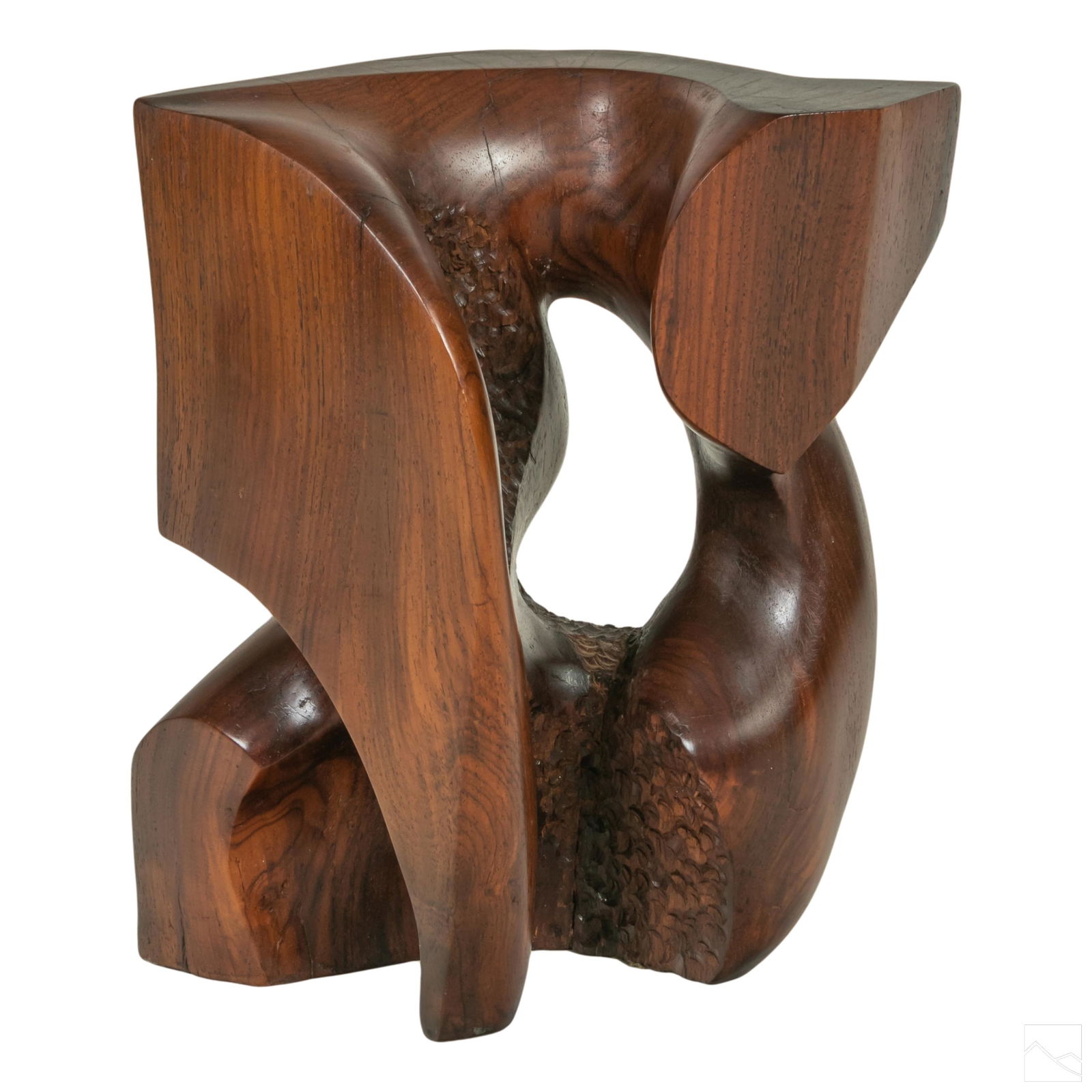 Mid Century Modern Abstract Carved Wood Sculpture: Mystery Artist (20th Century). Abstract modernist organic composition art sculpture carved in dark wood. No apparent signature. SHIPPINGHill Auction Gallery will offer in-house continental USA shippin
