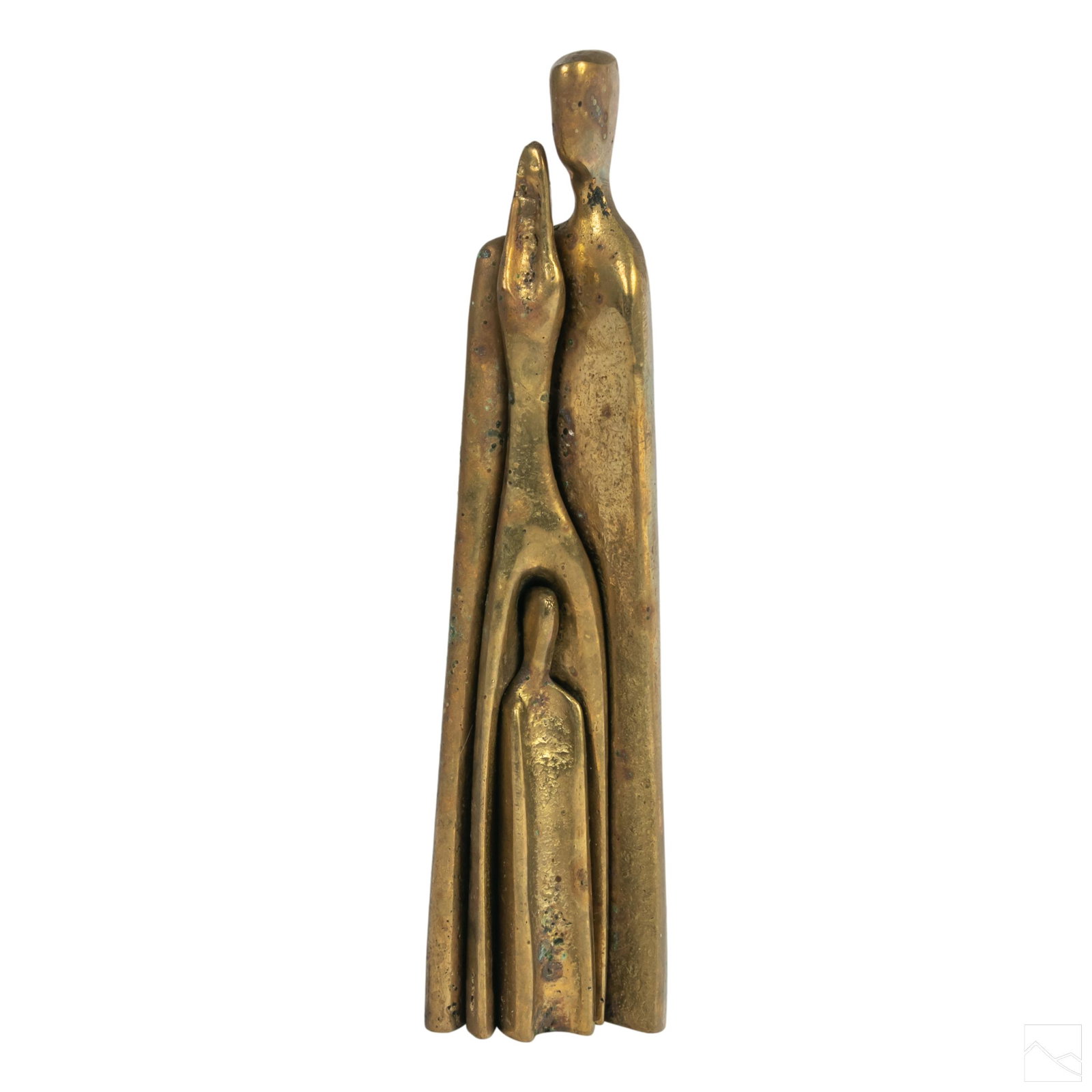 Aharon Bezalel 1926-2012 Bronze Family Sculpture: Aharon Bezalel (Israeli, 1926-2012). Crafted of cast bronze. Miniature nesting figures depicting a family in the mid century modern style. Artist signature on largest figure and dated 1988. Limited ed