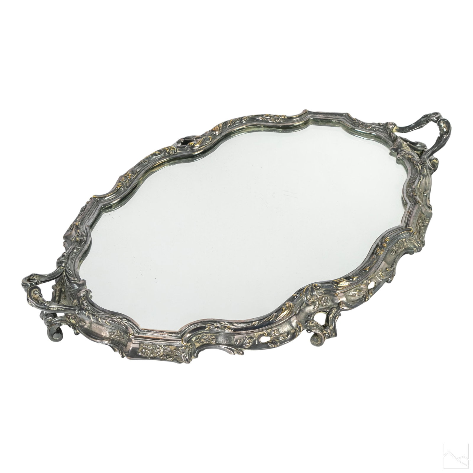 Silver Plated Ornate Floral Footed Mirror Plateau (1 of 5)