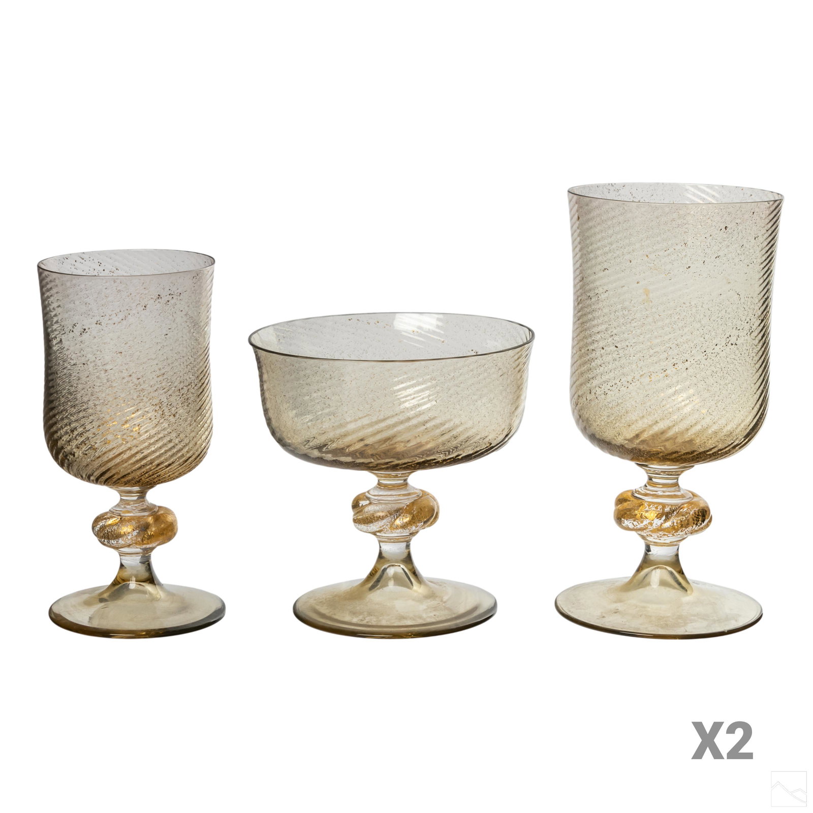 Murano Italian Studio Art Glass Gold Fleck Goblets (1 of 5)