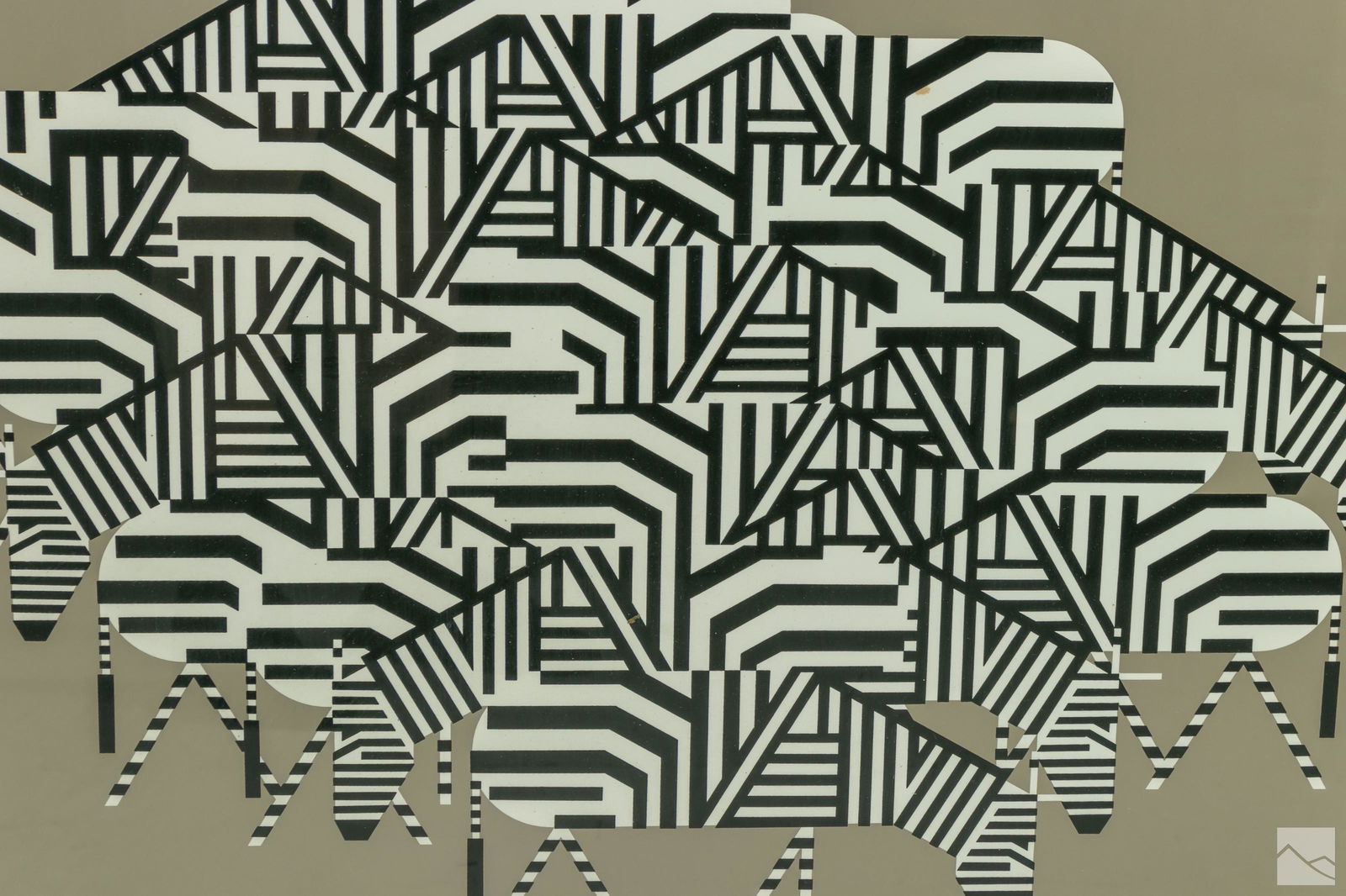 Charley Harper 1922-2007 Abstract Zebras Serigraph: Charley Harper (American, 1922-2007). Limited edition serigraph, titled "Serengeti Spaghetti." Depicts an abstract image of zebras. Pencil signed lower right. Limited edition 1706/2000. Housed in wood