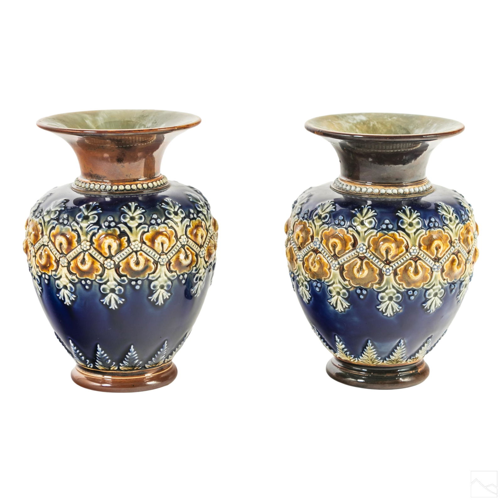 Royal Doulton Art Nouveau Cobalt Blue Floral Vases (1 of 5)