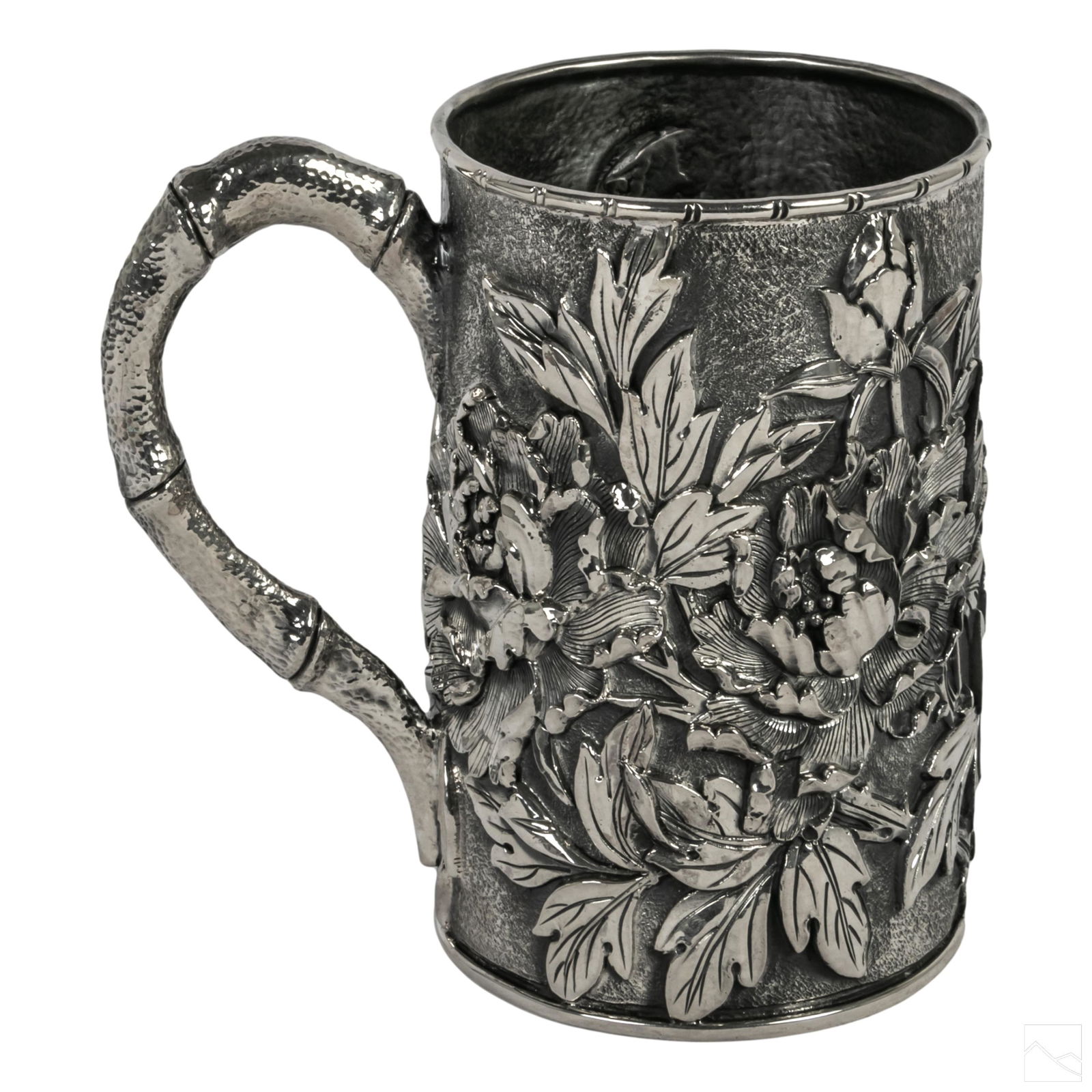 Chinese Silver Relief Bamboo Flora Mug Vessel 428g (1 of 5)