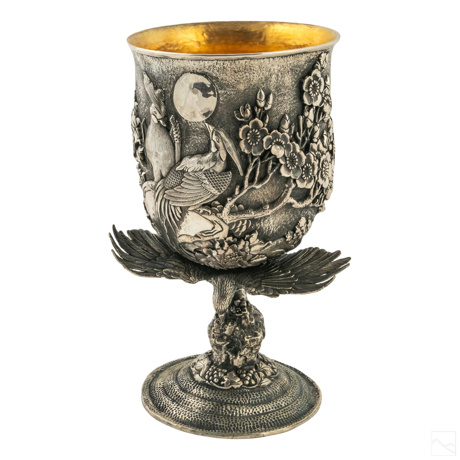Chinese Silver Relief Bird Landscape Goblet 1175g. (1 of 4)