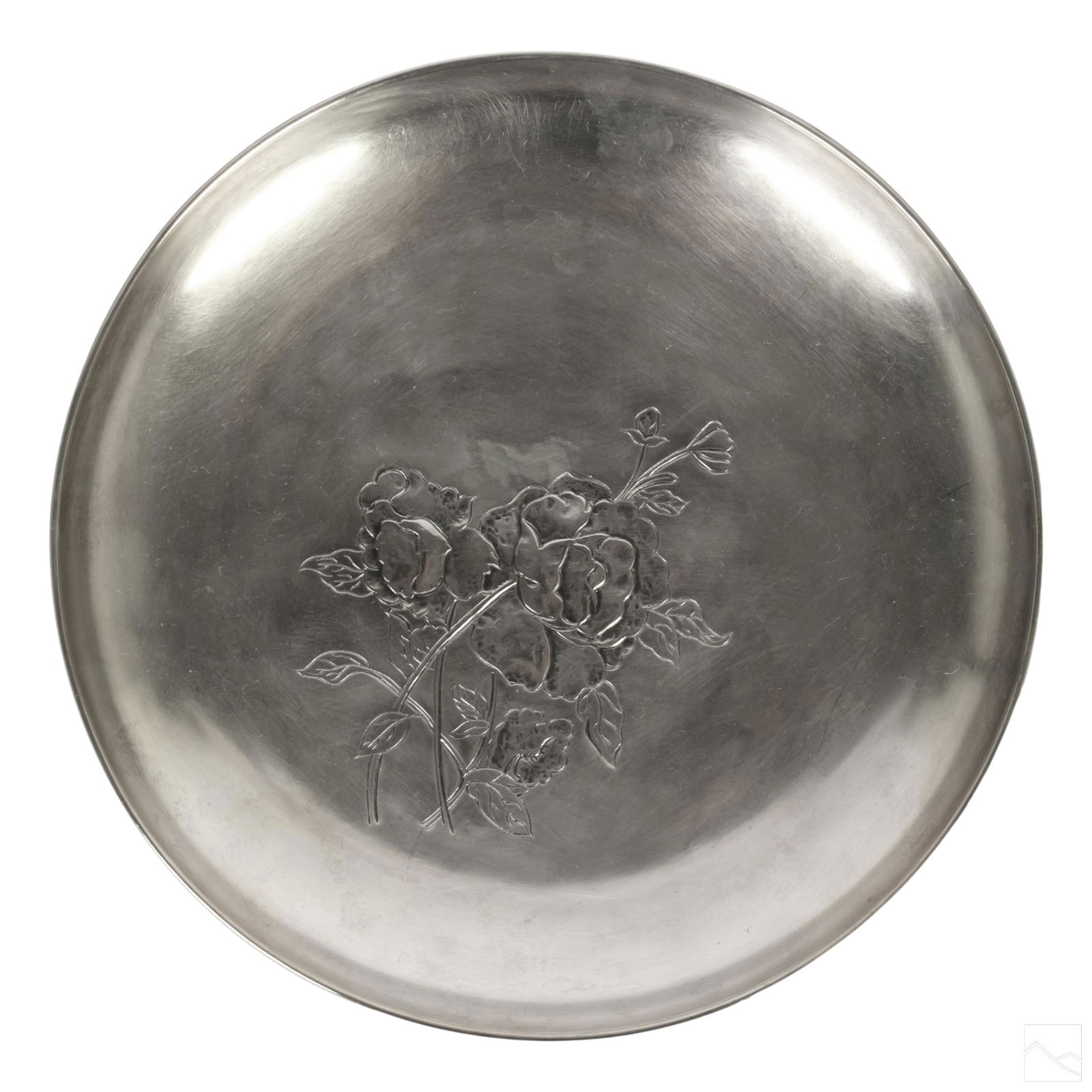 Chinese Silver Marked Relief Rose Flora Plate 350g (1 of 4)