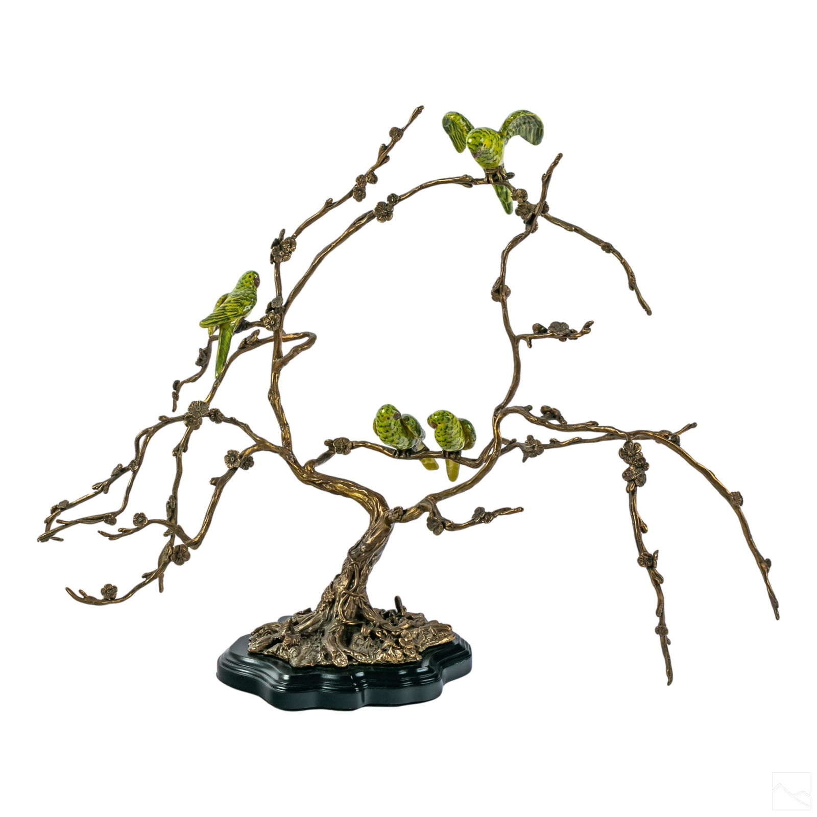 Porcelain Parrots On Bronze Bonsai Tree Sculpture (1 of 6)