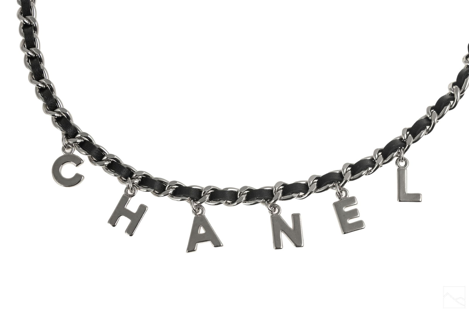 Chanel Ladies Black Leather and Silver Chain Belt (1 of 3)