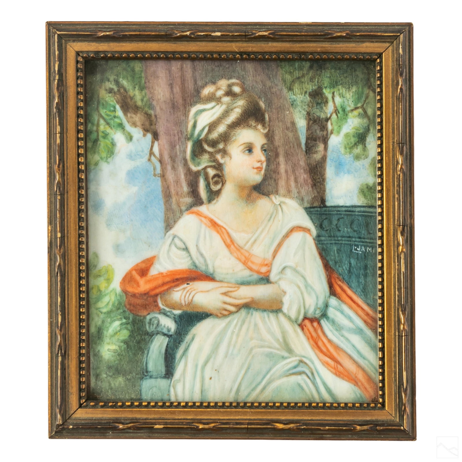 L James Signed Antique Miniature Portrait Painting (1 of 4)