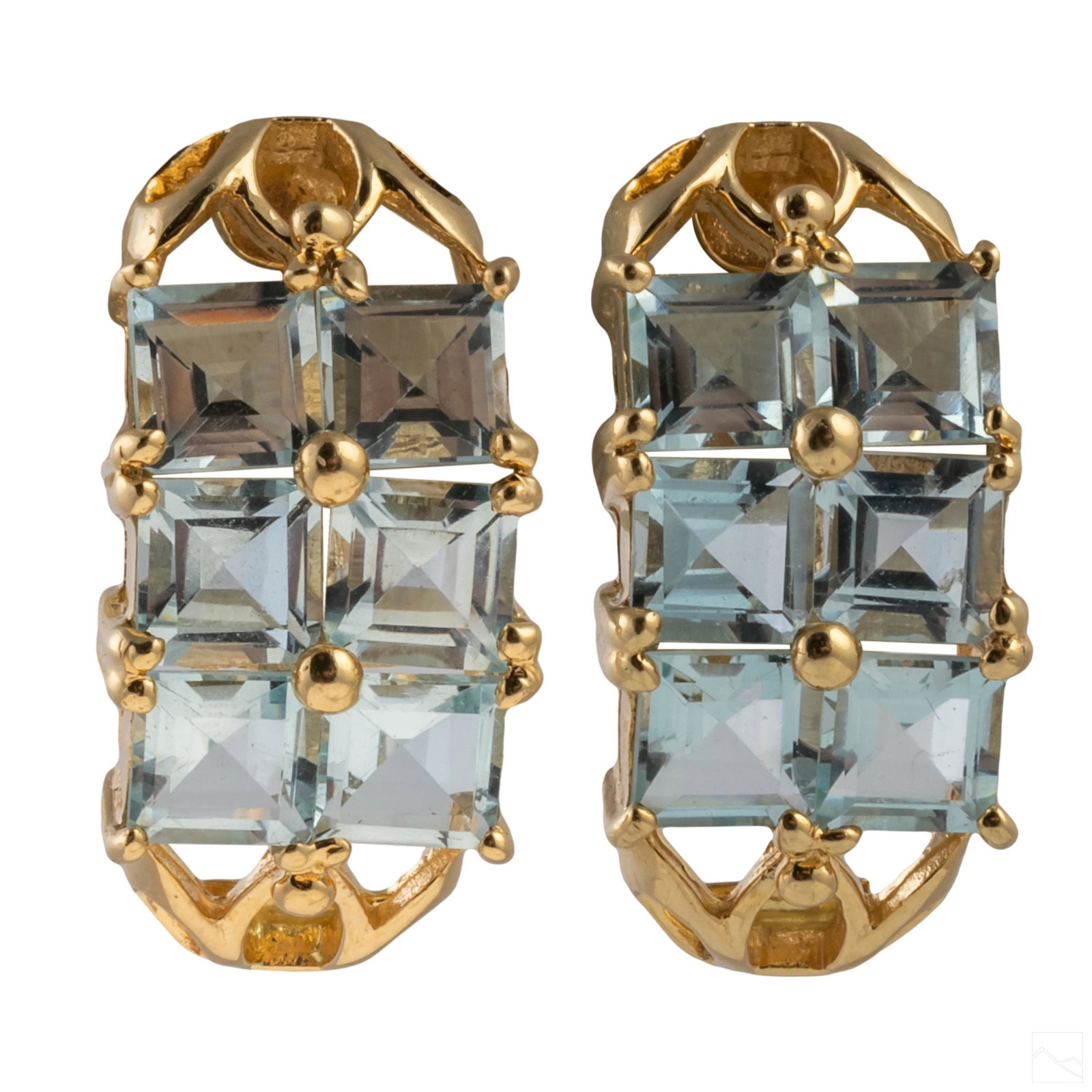 14K Gold 5 CT TW Princess Cut Aquamarine Earrings (1 of 7)