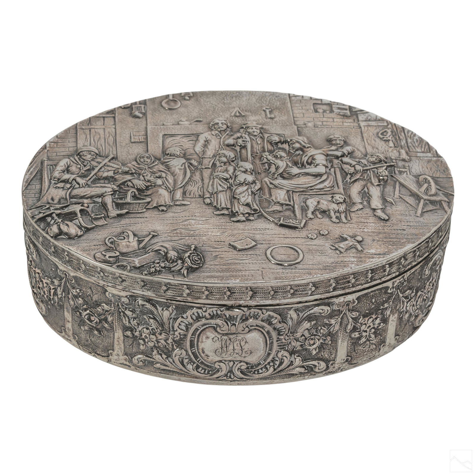 German 830 Silver 19C Antique Repousse Trinket Box (1 of 8)