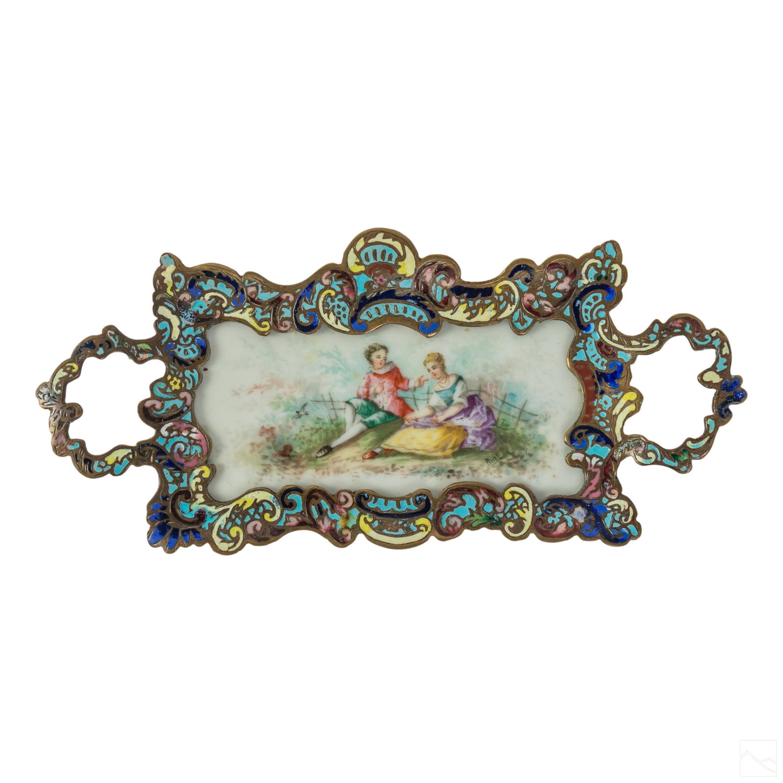 French Porcelain 19C Champleve Enamel Painted Tray (1 of 5)