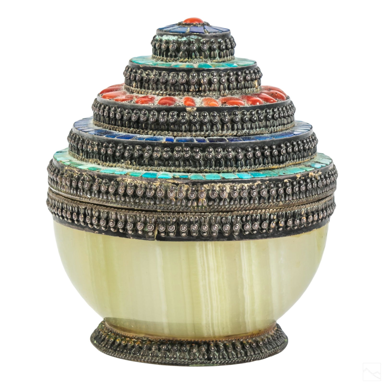 Chinese Tibetan Silver Coral Lapis & Turquoise Box (1 of 5)