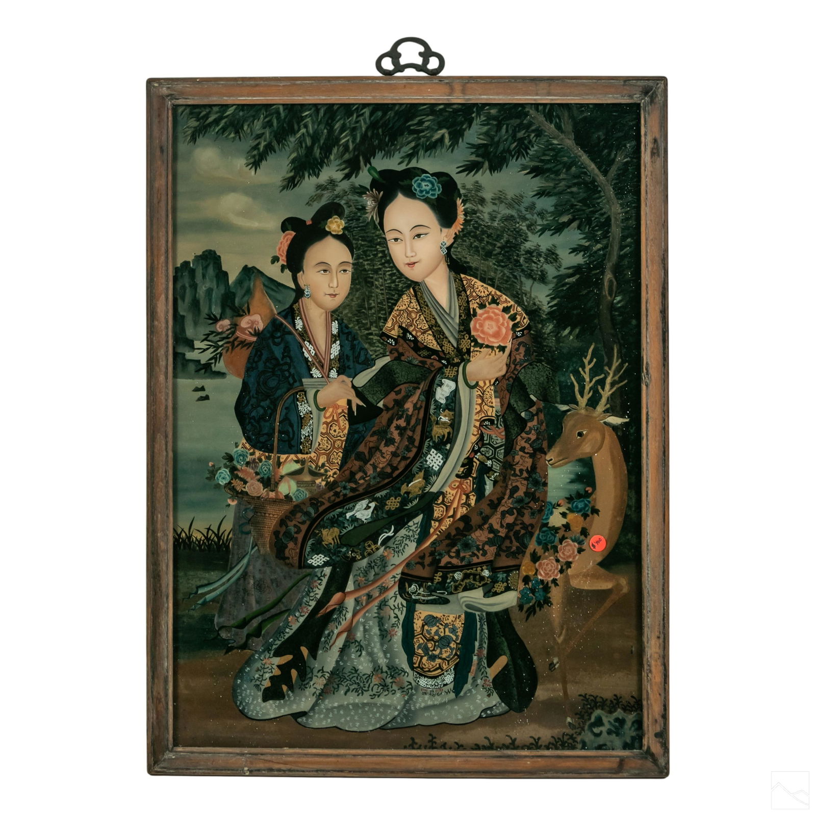 Chinese Reverse Paint Glass Landscape Deer Plaque (1 of 4)