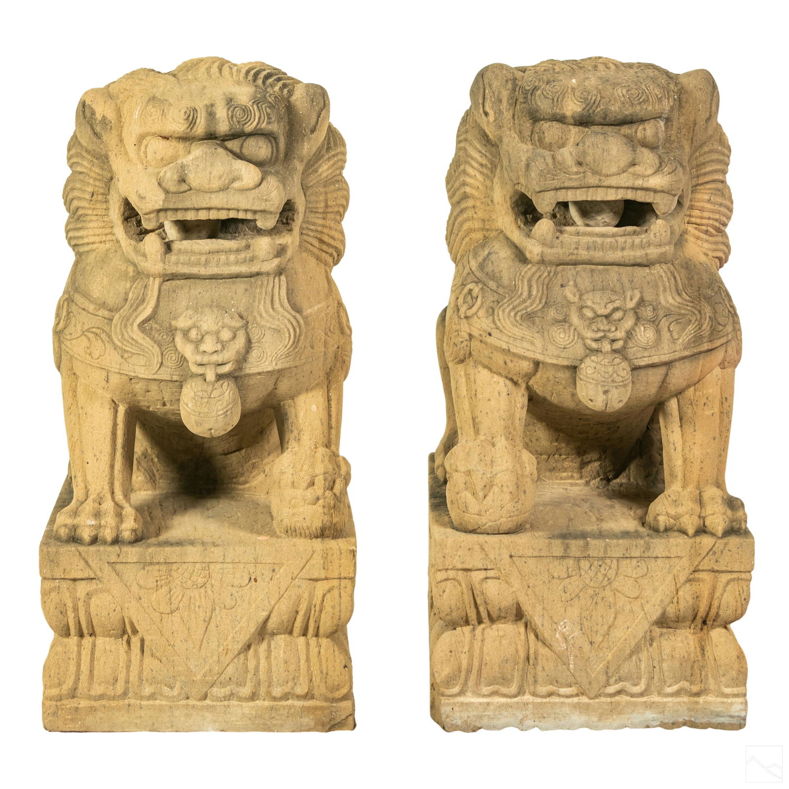 Chinese Carved Sandstone Foo Dog Garden Sculptures (1 of 9)