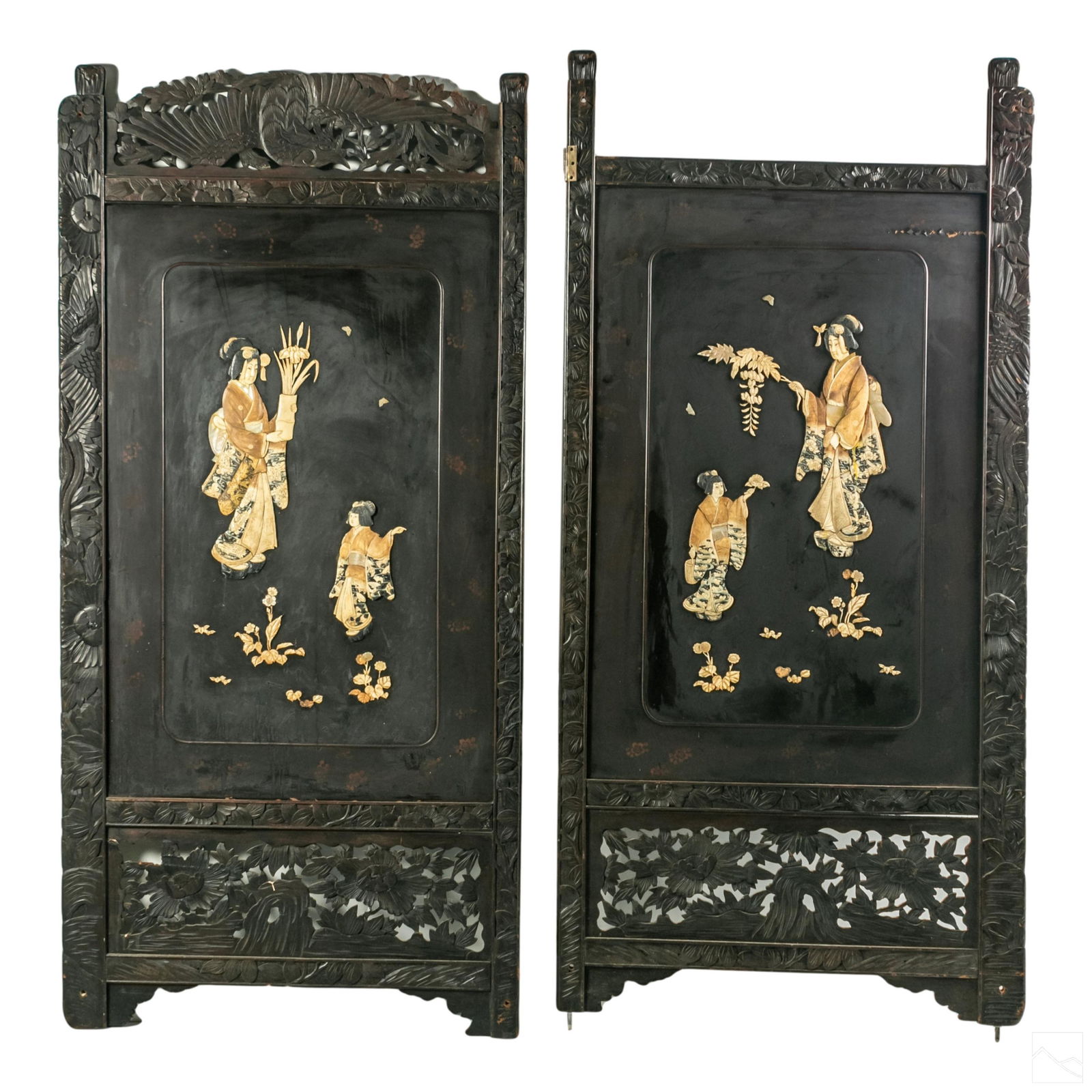 Japanese Antique Wooden Shibayama Screen Panels (1 of 8)