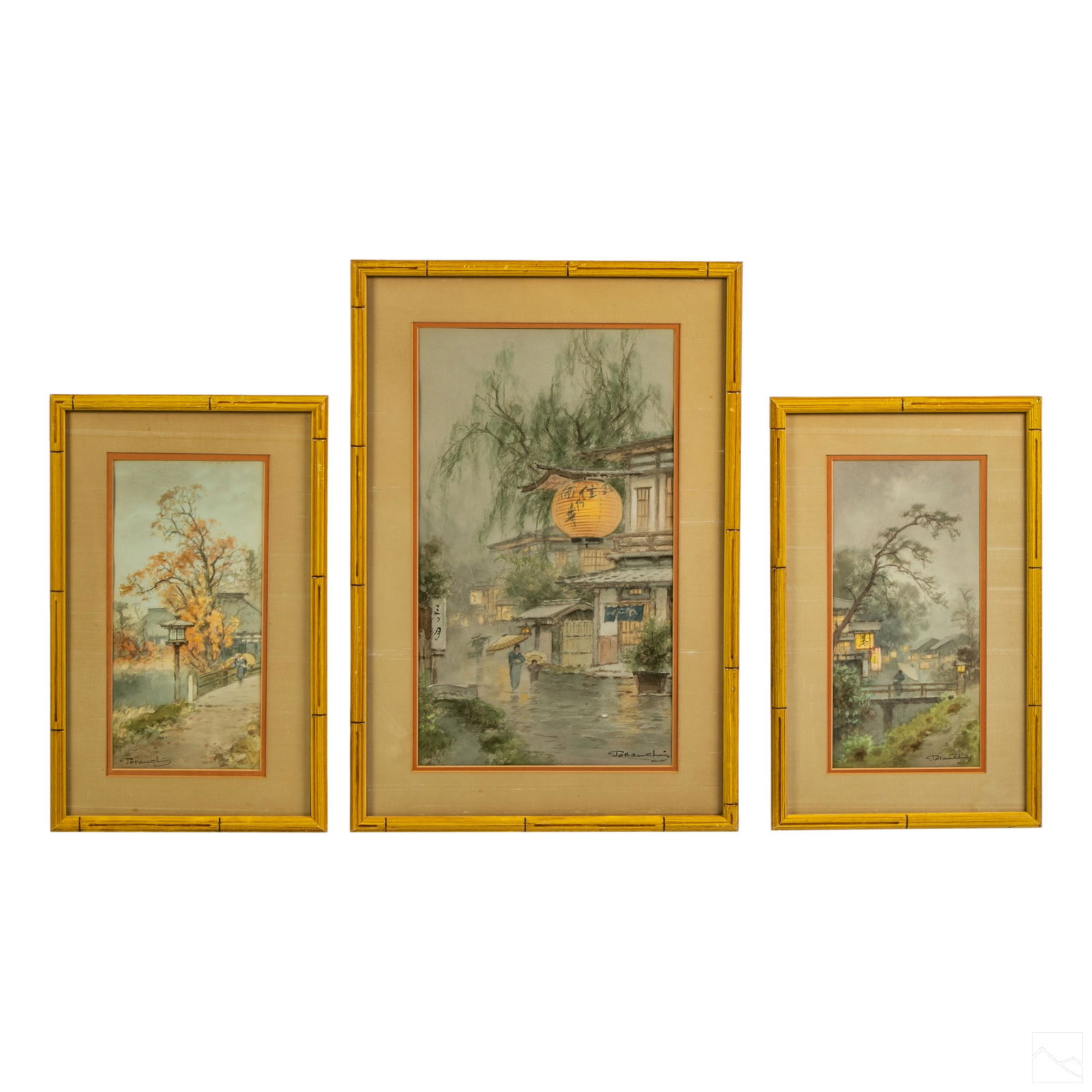 Terauchi 20C Japanese Watercolor Painting Triptych (1 of 8)